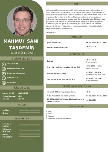 Gıda Mühendisi CV Örnekleri cv indir